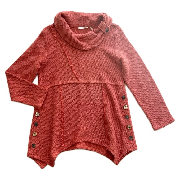 Soft Surroundings Coral Orange Breakwater Roll Neck Cotton Blend Tunic Sweater - Picture 1 of 7